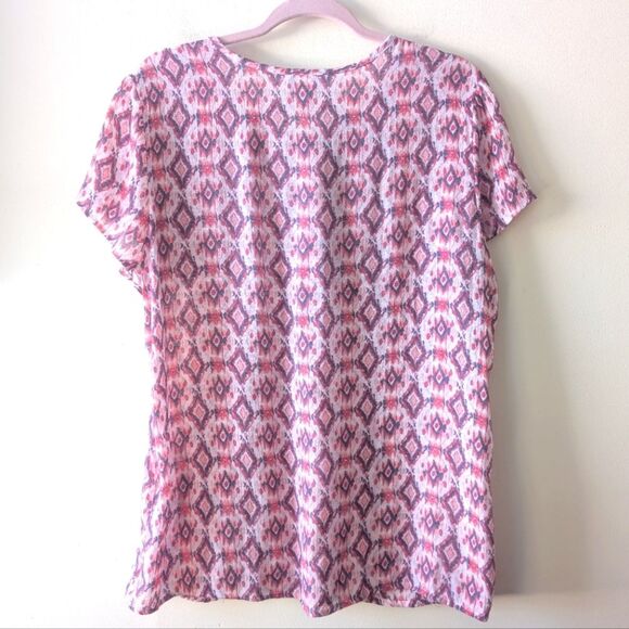 Christopher & Banks Short Sleeve Gauze Printed Blouse Top Pink Size Large - Picture 2 of 5